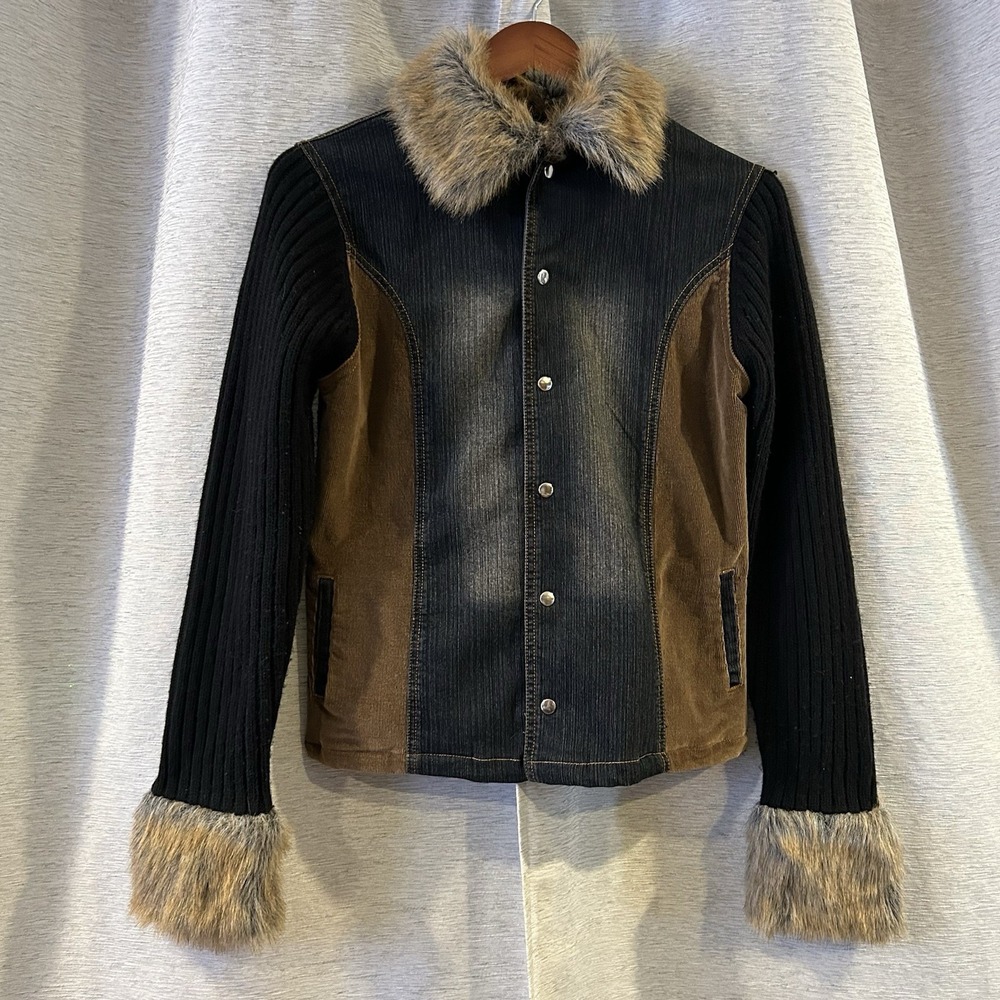 Vtg Y2K Faux‎ Fur Jacket Size Large Multi Color Great American Sweater Co
